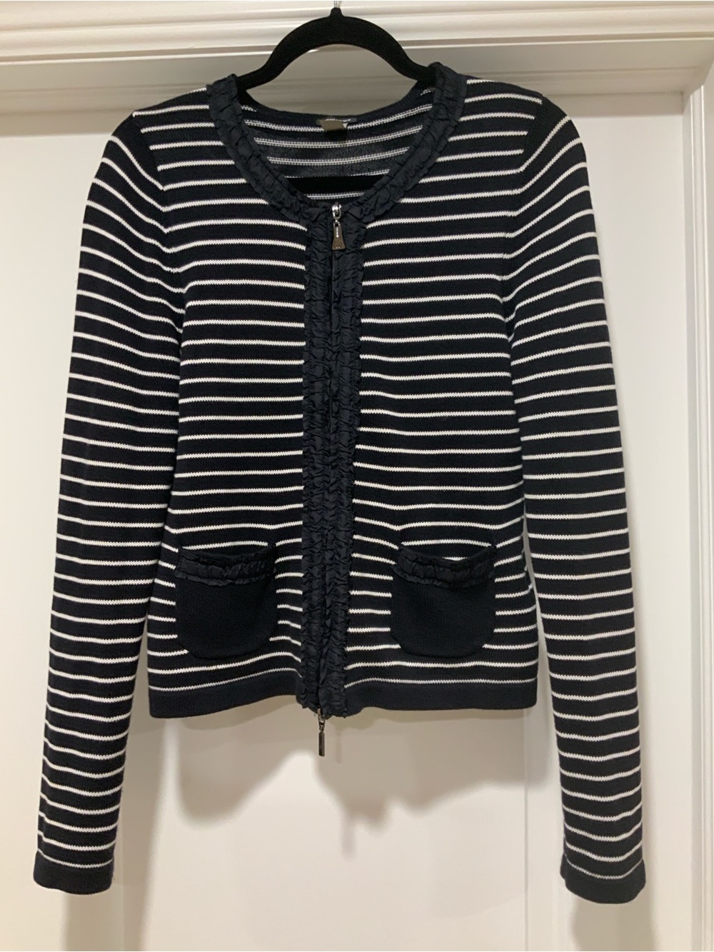 Gerry Weber Navy and White Striped Zip Cardigan